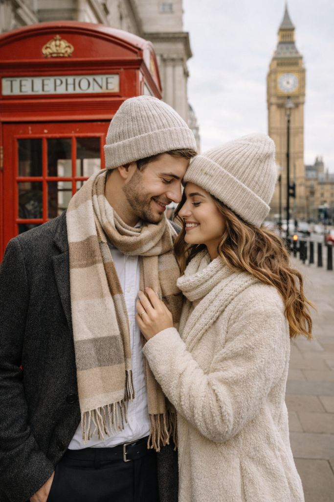 couple qui pose dans les rues de londres