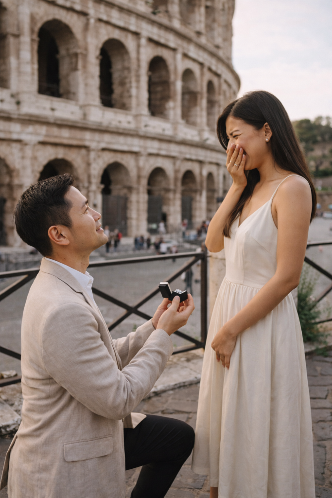 demande en mariage devant le colisée à rome