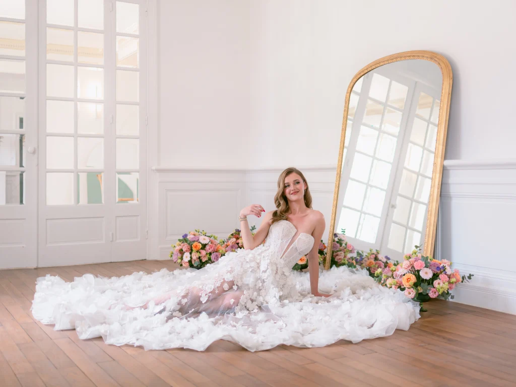 The bride, who came from Switzerland to get married in France at the beautiful Parisian luxury hotel, the Four Seasons Hotel Georges V